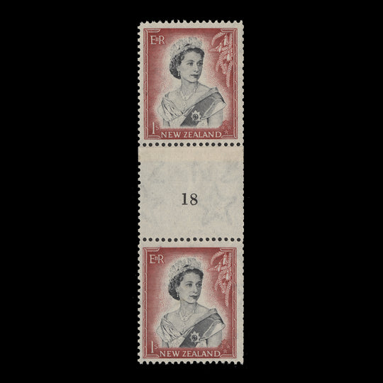 New Zealand 1955 (MLH) 1s Queen Elizabeth II coil join 18 pair