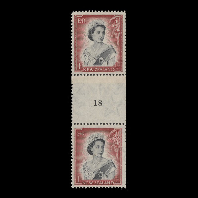 New Zealand 1955 (MLH) 1s Queen Elizabeth II coil join 18 pair