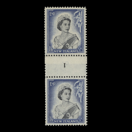 New Zealand 1956 (MNH) 1s6d Queen Elizabeth II coil join 1 pair