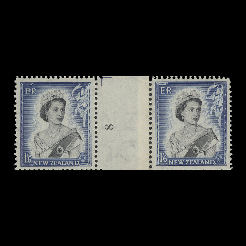 New Zealand 1954 (MNH) 1s6d Queen Elizabeth II coil join 8 pair