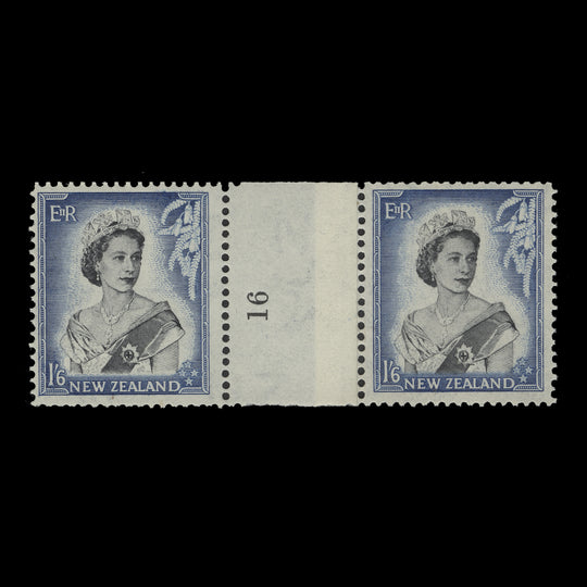 New Zealand 1954 (MNH) 1s6d Queen Elizabeth II coil join 16 pair