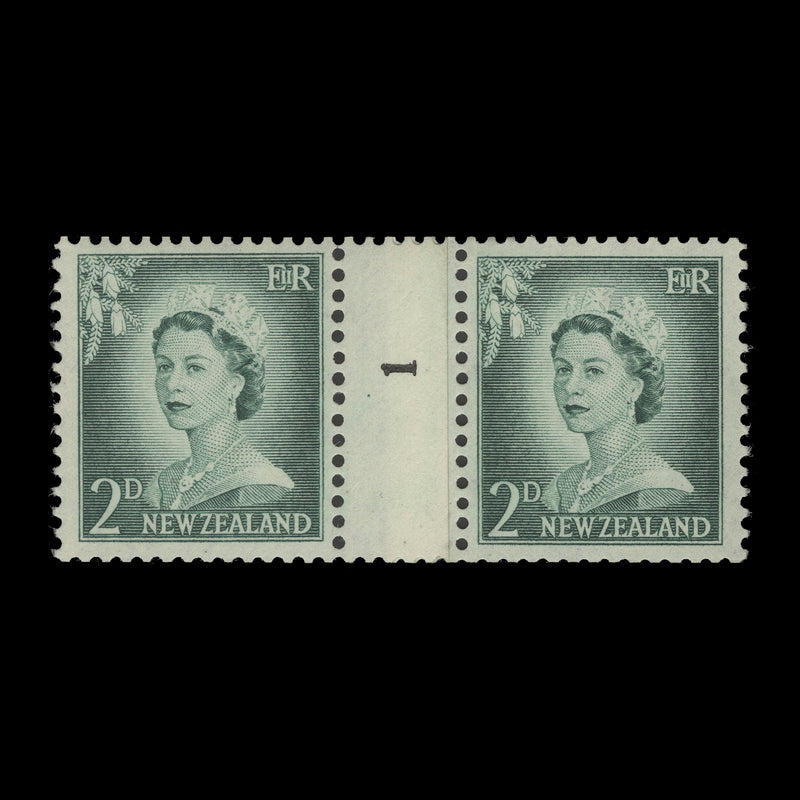 New Zealand 1956 (MNH) 2d Queen Elizabeth II coil join 1 pair