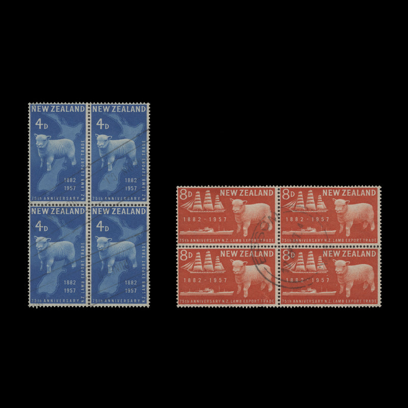 New Zealand 1957 (Used) Lamb Export Anniversary blocks
