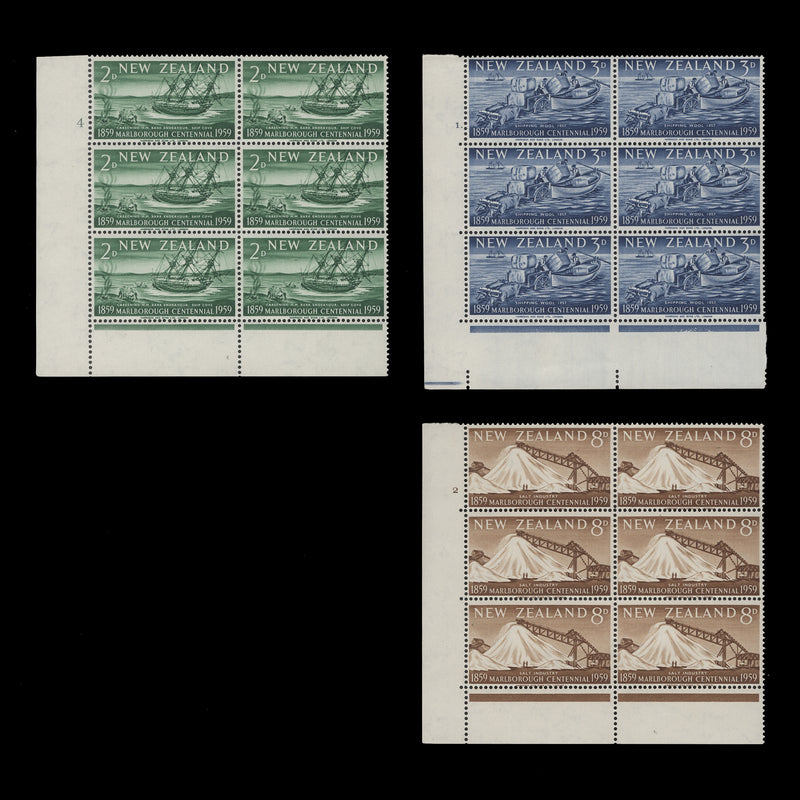 New Zealand 1959 (MNH) Marlborough Centennial cylinder blocks