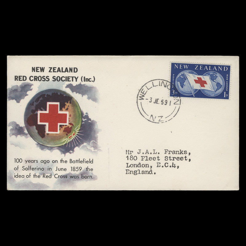 New Zealand 1959 Red Cross Commemoration first day cover, WELLINGTON