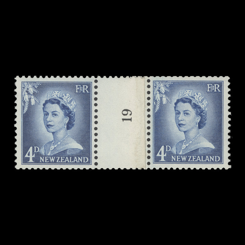 New Zealand 1960 (MNH) 4d Queen Elizabeth II coil join 19 pair, white paper