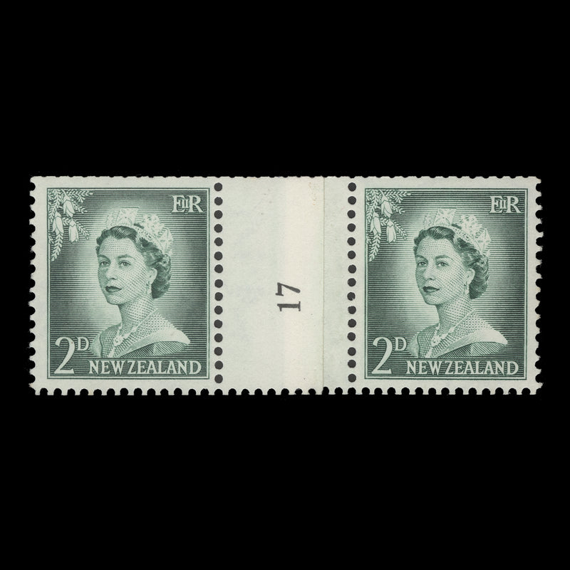 New Zealand 1960 (MNH) 2d Queen Elizabeth II coil join 17 pair, white paper