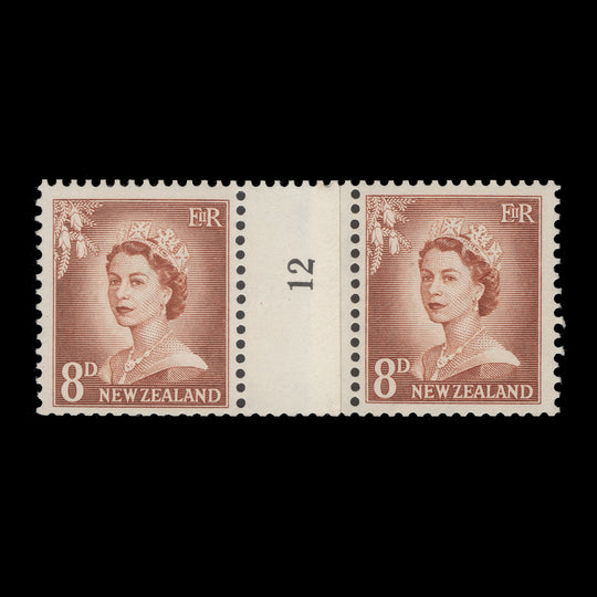 New Zealand 1960 (MLH) 8d Queen Elizabeth II coil join 12 pair