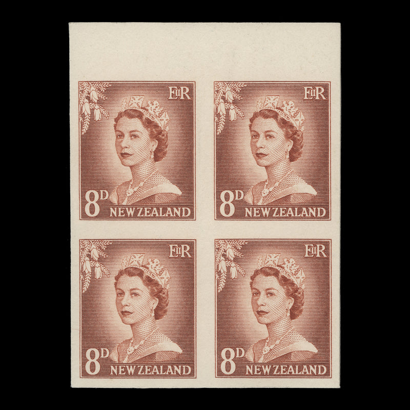 New Zealand 1959 (Variety) 8d Queen Elizabeth II imperf proof block