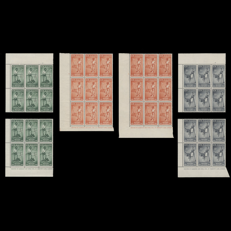 New Zealand 1960 (MNH) Westland Centennial imprint/cylinder blocks