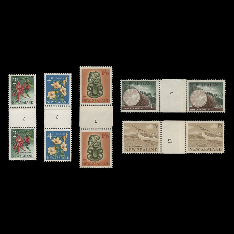 New Zealand 1960 (MNH) Definitives coil-join pairs with numbers in black