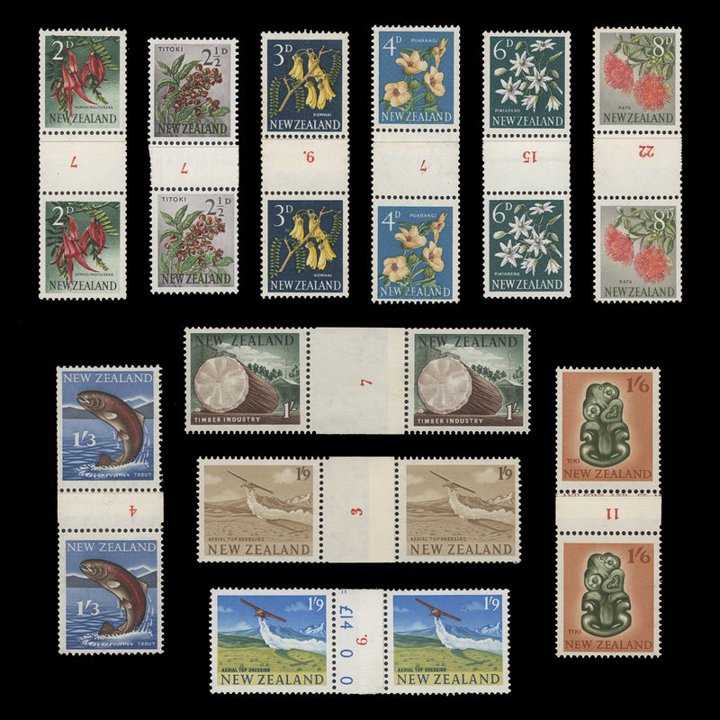 New Zealand 1960 (MNH) Definitives coil-join pairs with numbers in red