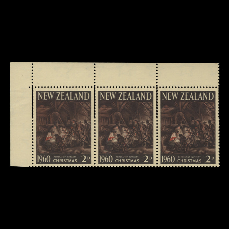 New Zealand 1960 (Variety) 2d Christmas strip with double vertical perfs