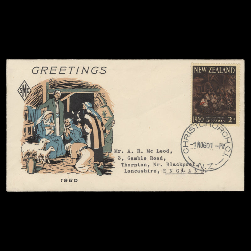 New Zealand 1960 (FDC) 2d Christmas, CHRISTCHURCH