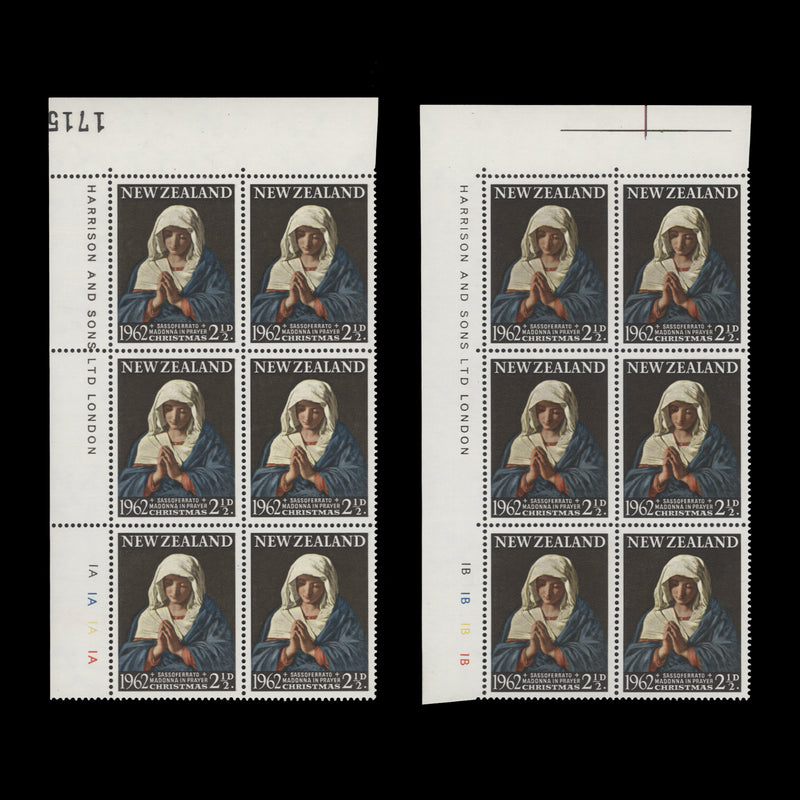 New Zealand 1962 (MNH) 2½d Christmas imprint/plate blocks