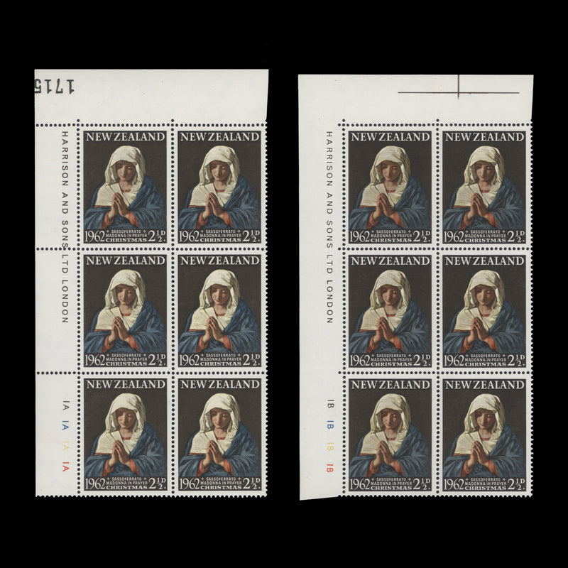 New Zealand 1962 (MNH) 2½d Christmas imprint/plate blocks