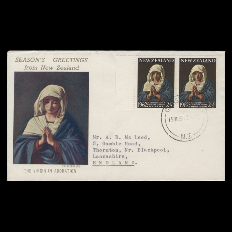 New Zealand 1962 (FDC) 2½d Christmas pair, CHRISTCHURCH