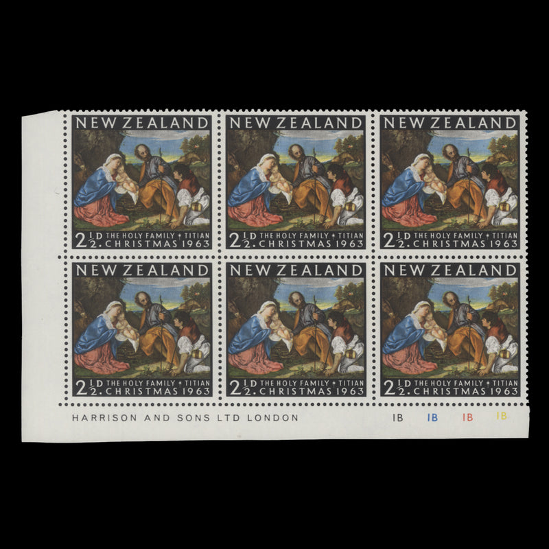 New Zealand 1963 (MNH) 2½d Christmas imprint/plate block, sideways inverted watermark