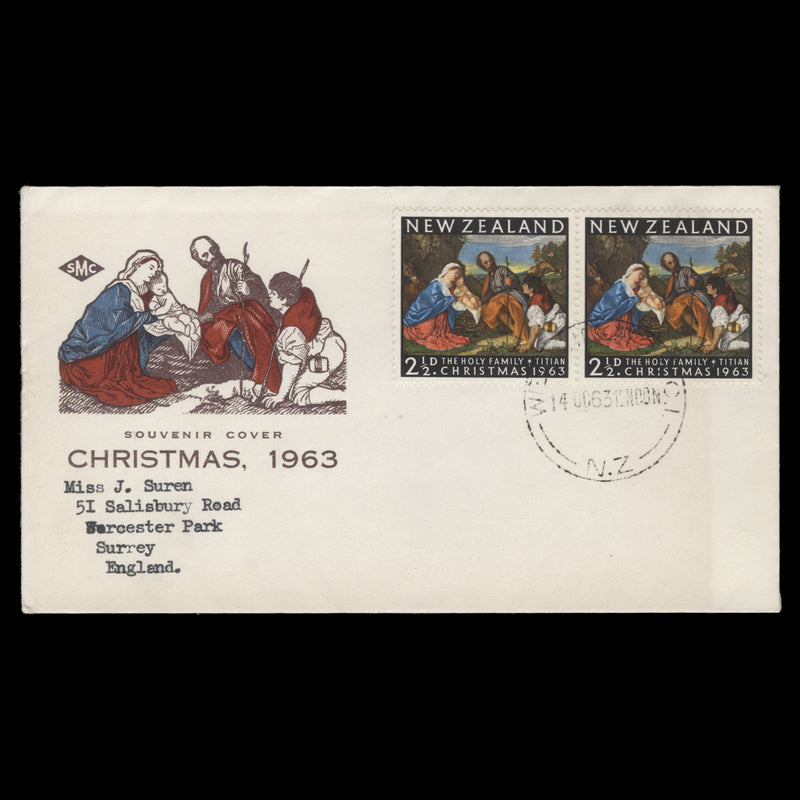 New Zealand 1963 (FDC) 2½d Christmas pair, WELLINGTON