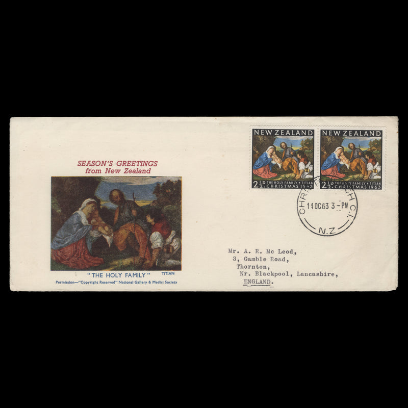 New Zealand 1963 (FDC) 2½d Christmas pair, CHRISTCHURCH