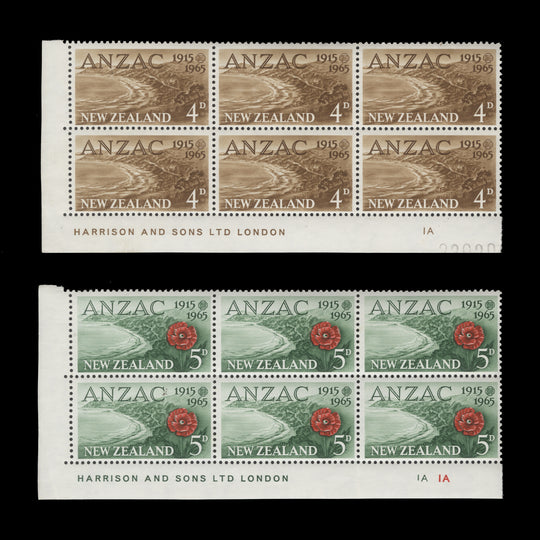 New Zealand 1965 (MNH) ANZAC Anniversary imprint/plate blocks