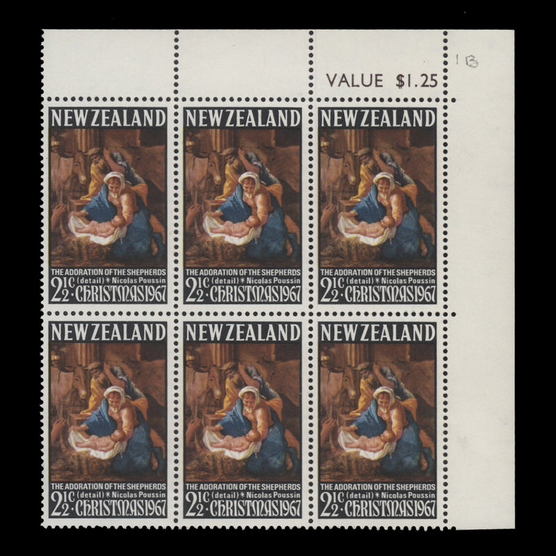 New Zealand 1967 (MNH) 2½c Christmas sheet value block