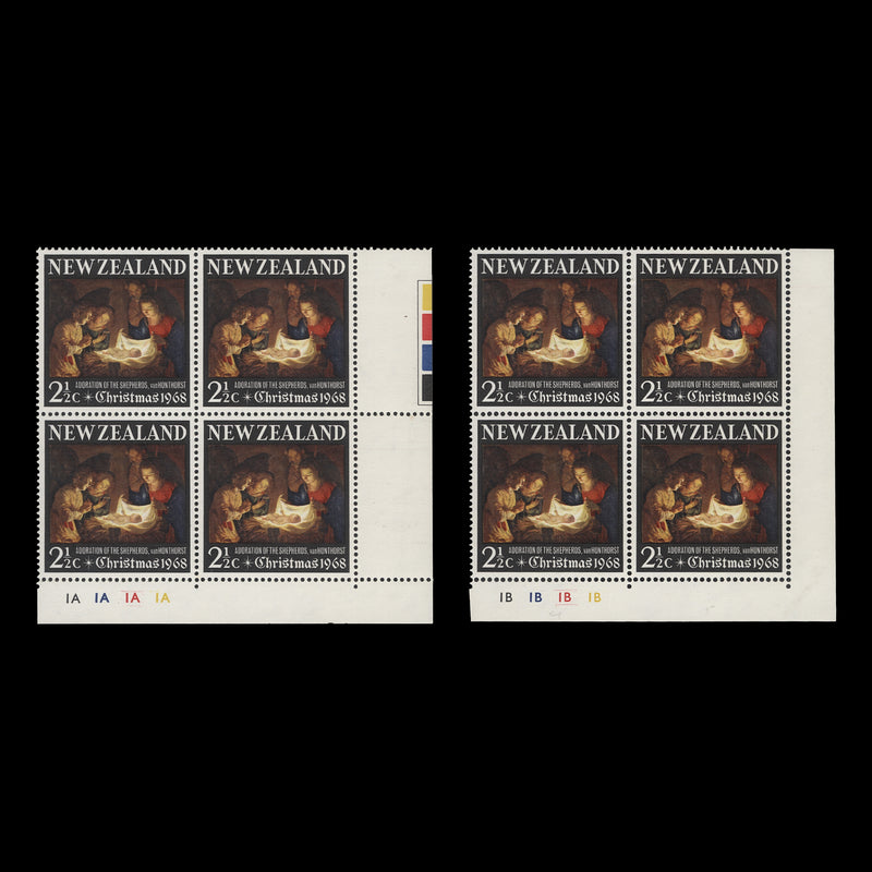 New Zealand 1968 (MNH) 2½d Christmas plate blocks