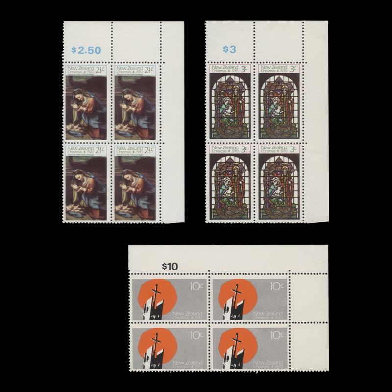 New Zealand 1970 (MNH) Christmas sheet value blocks