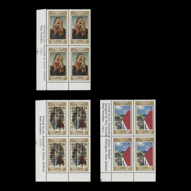 New Zealand 1973 (MNH) Christmas imprint/plate blocks