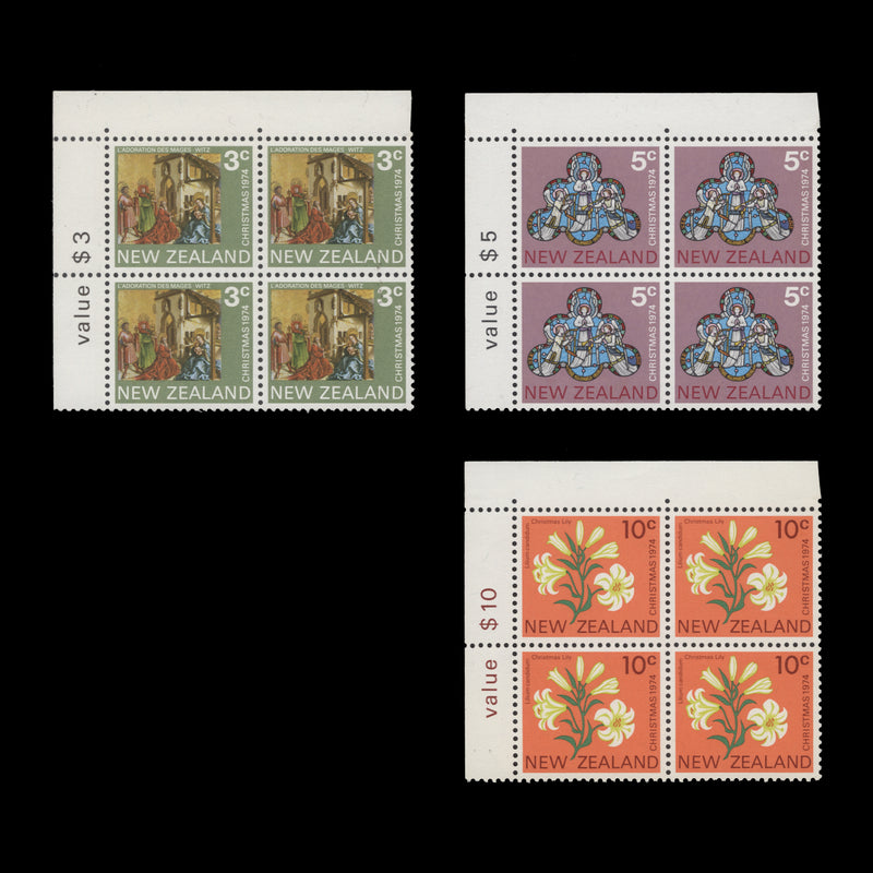 New Zealand 1974 (MNH) Christmas sheet value blocks