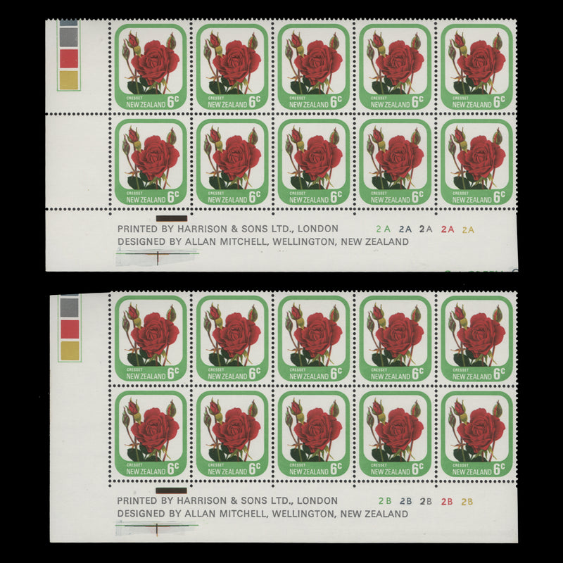 New Zealand 1976 (MNH) 6c Cresset imprint/plate blocks