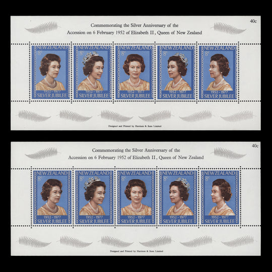 New Zealand 1977 (Variety) Silver Jubilee miniature sheet with silver shift