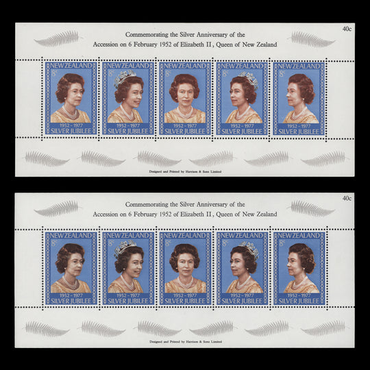 New Zealand 1977 (Variety) Silver Jubilee miniature sheet with auburn hair shade