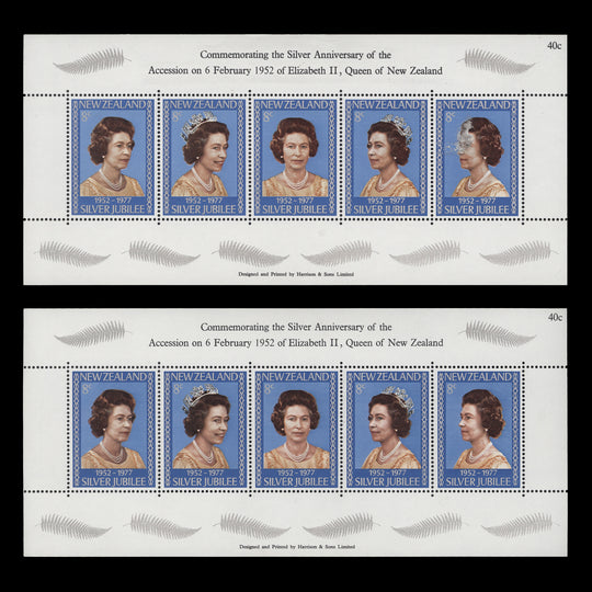 New Zealand 1977 (Variety) Silver Jubilee miniature sheet with silver splat