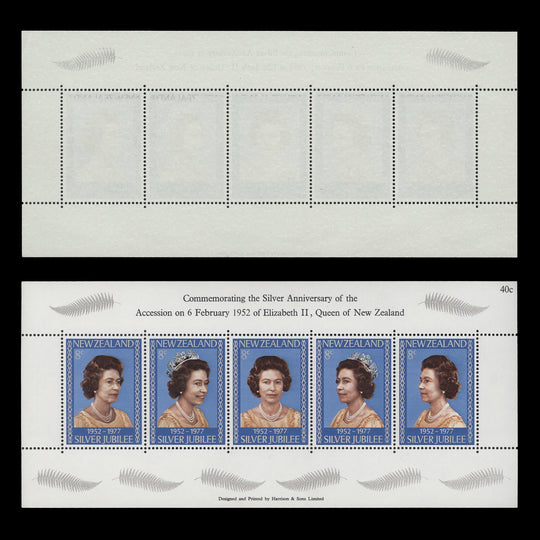 New Zealand 1977 (Variety) Silver Jubilee miniature sheet with partial silver offset