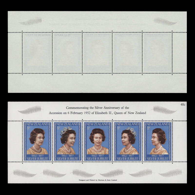 New Zealand 1977 (Variety) Silver Jubilee miniature sheet with partial silver offset