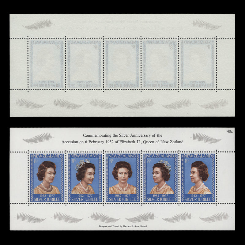 New Zealand 1977 (Variety) Silver Jubilee miniature sheet with blue and silver offset