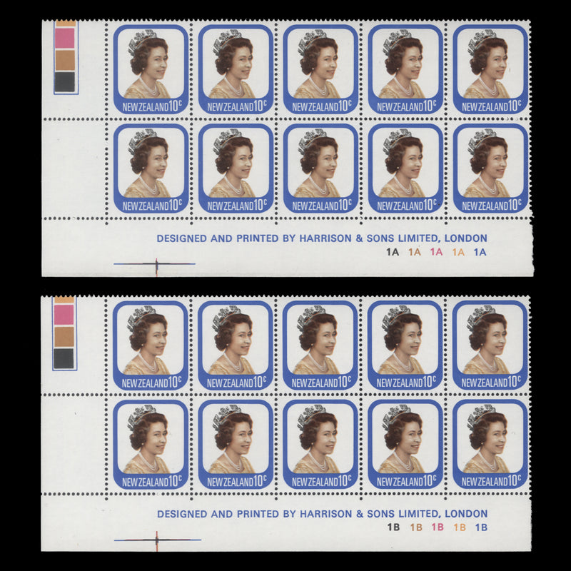 New Zealand 1977 (MNH) 10c Queen Elizabeth II imprint/plate blocks