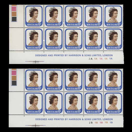 New Zealand 1977 (MNH) 10c Queen Elizabeth II imprint/plate blocks