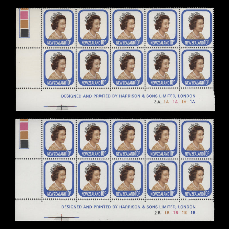 New Zealand 1977 (MNH) 10c Queen Elizabeth II imprint/plate blocks
