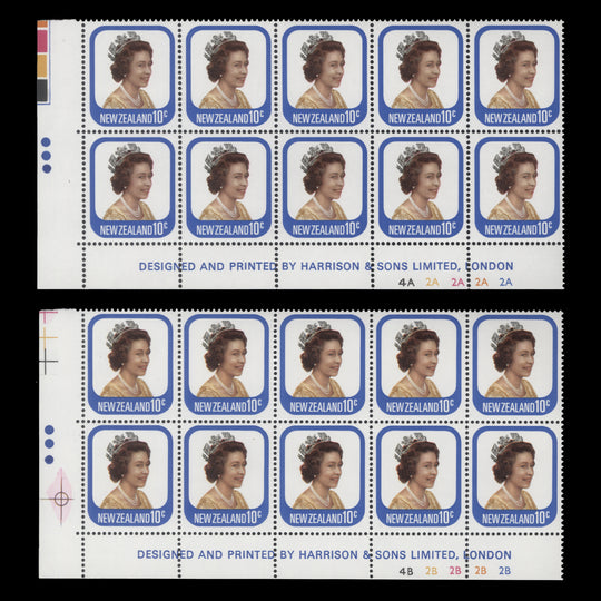 New Zealand 1979 (MNH) 10c Queen Elizabeth II imprint/plate blocks, three dots