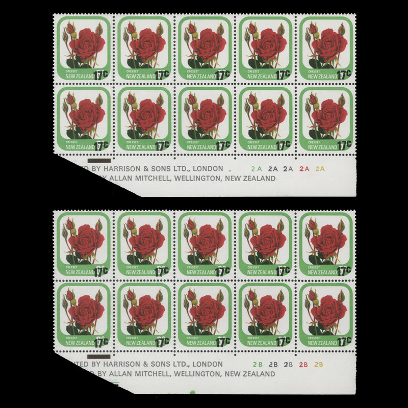 New Zealand 1979 (MNH) 17c/6c Cresset imprint/plate blocks