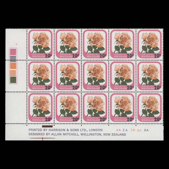 New Zealand 1980 (MNH) 20c/7c Michele Meilland imprint/plate block, one dot