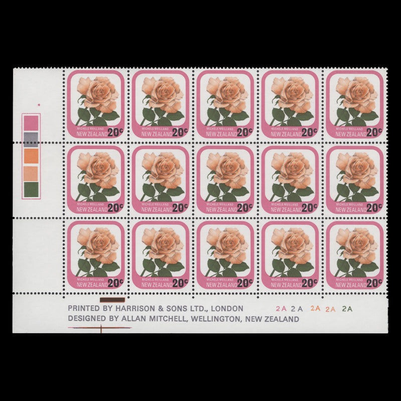 New Zealand 1980 (MNH) 20c/7c Michele Meilland imprint/plate block, one dot