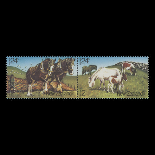 New Zealand 1984 (Variety) 24c+2c Horses pair missing red
