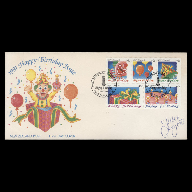 New Zealand 1991 Happy Birthday first day cover signed by designer