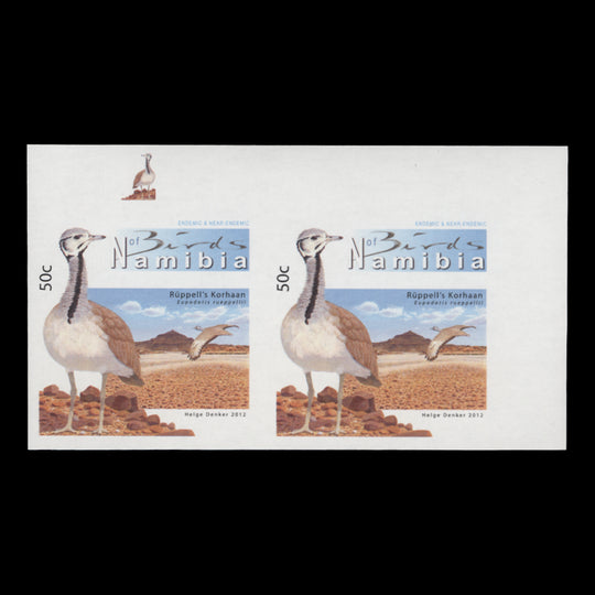 Namibia 2012 (Variety) 50c Rüppell's Korhaan imperforate pair