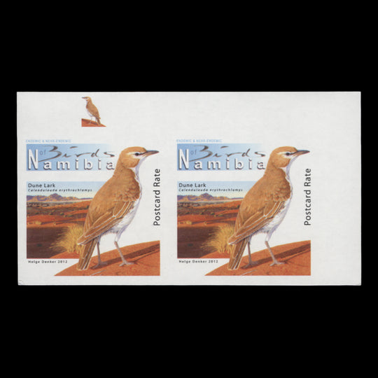 Namibia 2012 (Variety) Postcard Rate Dune Lark imperforate pair