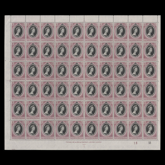 Negri Sembilan 1953 (MNH) 10c Coronation plate 1B–5B pane of 60 stamps