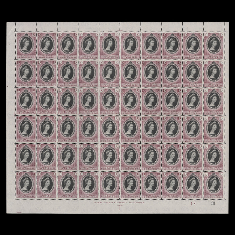 Negri Sembilan 1953 (MNH) 10c Coronation plate 1B–5B pane of 60 stamps